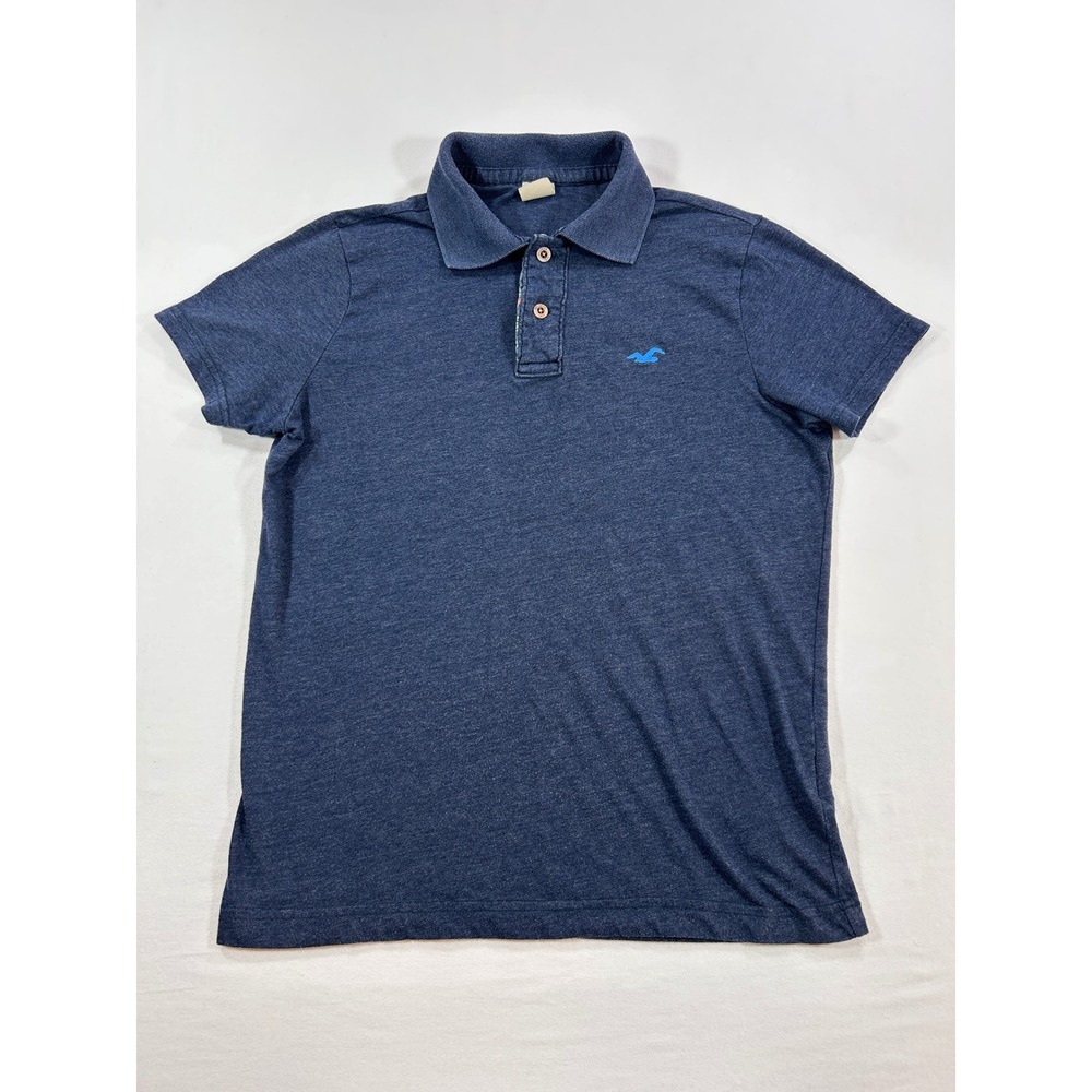Hollister Mens Short Sleeve Polo Shirt Navy Blue Heathered Seagull Logo Small